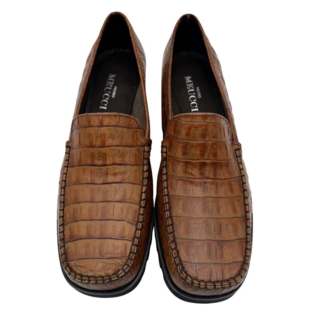 Sesto Meucci Alleen Women’s 9.5 M Camel Croc Embossed Leather Loafers Italy NIB